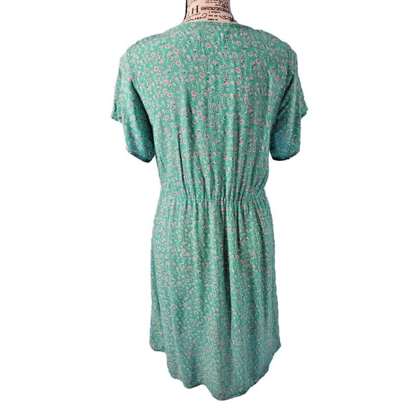 Womens Sz 8 Dress Ditsy Floral Print Above Knee Green V-Neck Short Sleeves - Picture 5 of 14